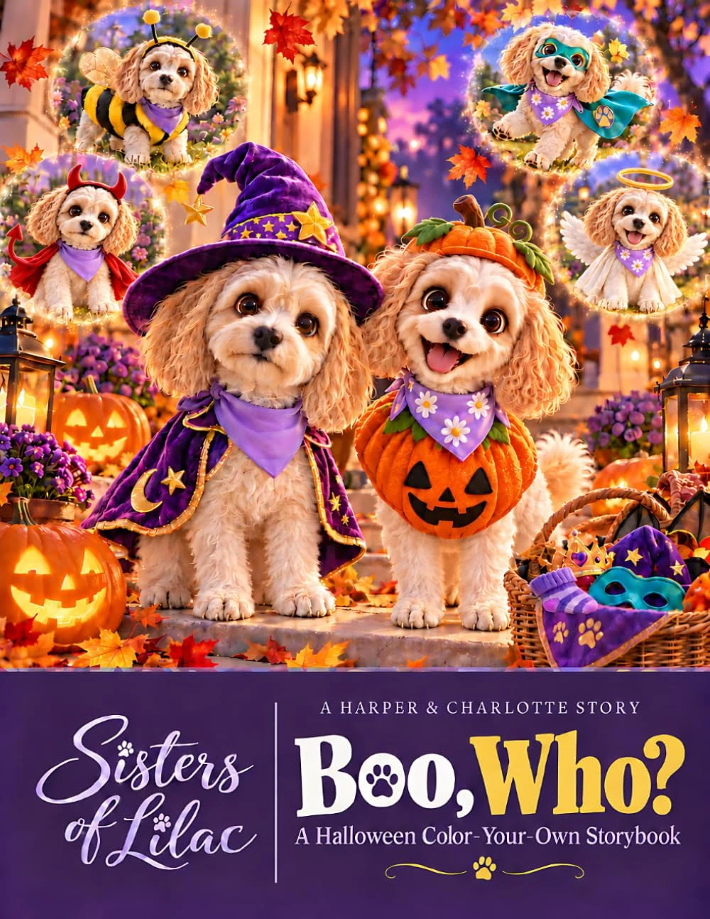 Cover of Boo, Who? with Harper and Charlotte in Halloween costumes